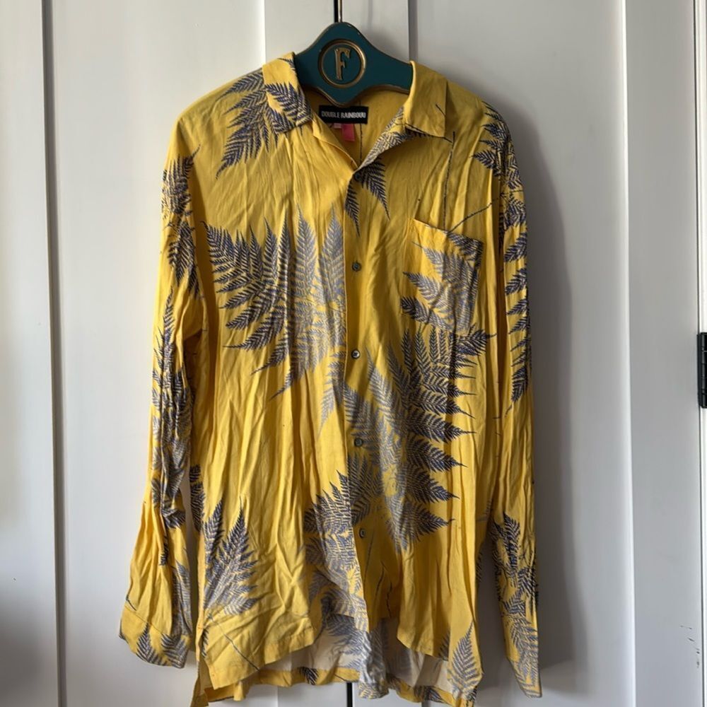 Double Rainbouu Long Sleeve Hawaiian Shirt Fern Yellow Lavender - L